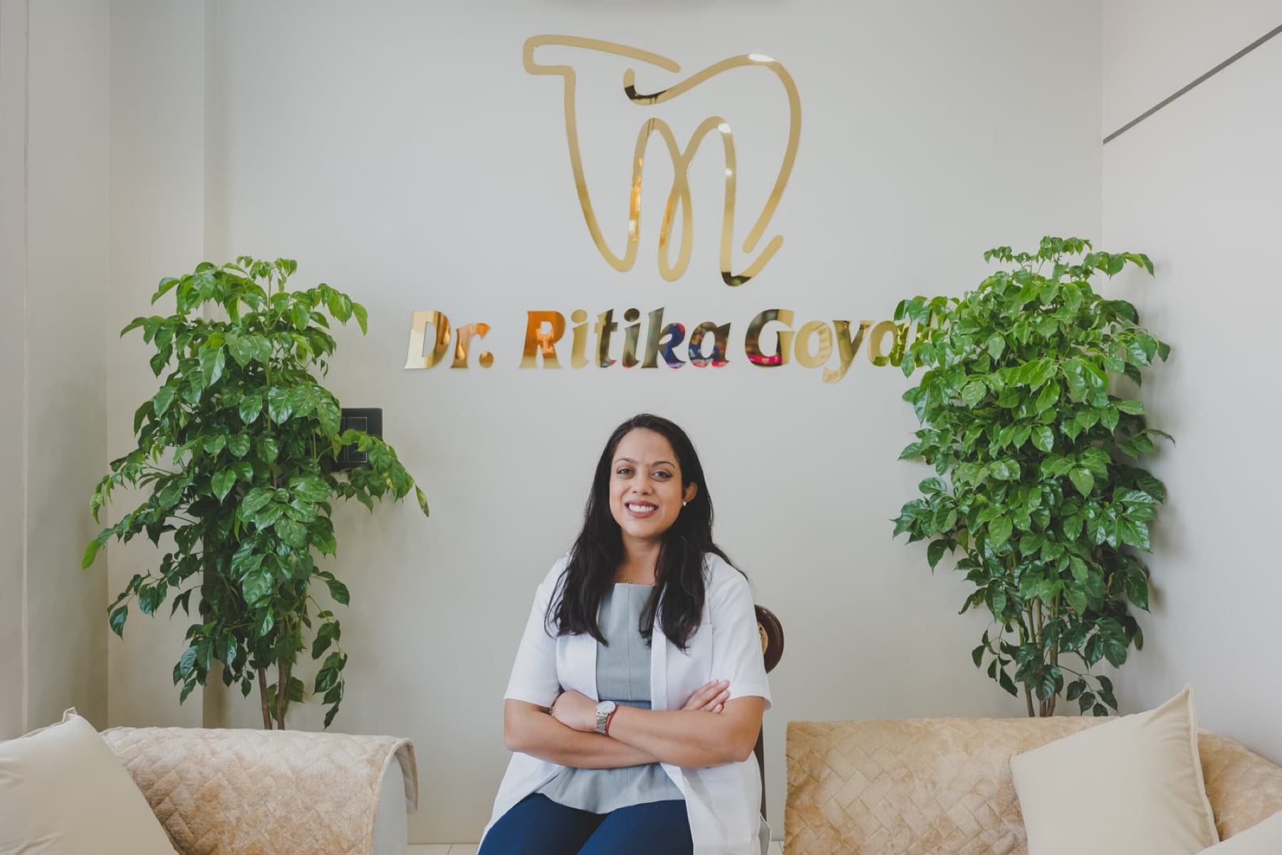 Reception at Teeth & More with gold signage